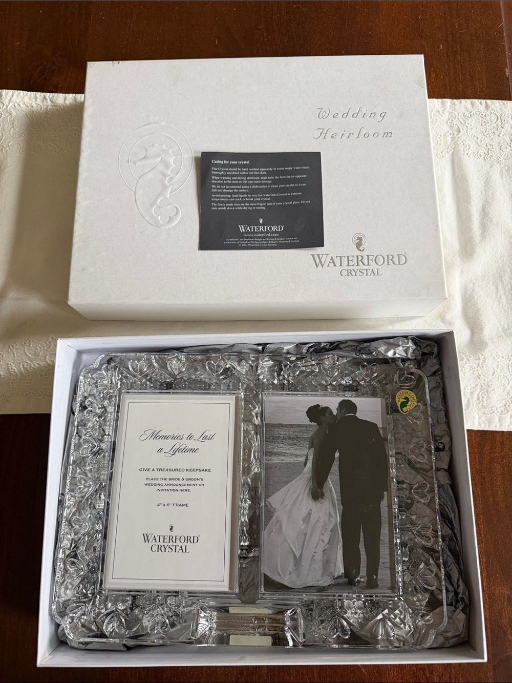 Waterford Crystal Clear Double Photo Frame with Cut-Crystal Border. Brand new.